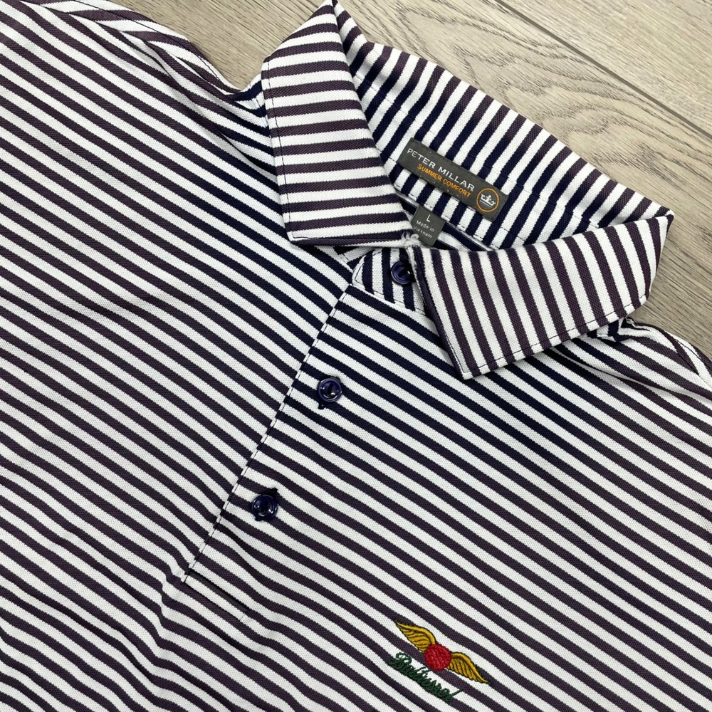Peter Millar Polo Shirt Mens Large Blue Striped Baltusrol Golf Summer Comfort